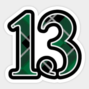 13 Sports Jersey Number Green Black Flannel Sticker